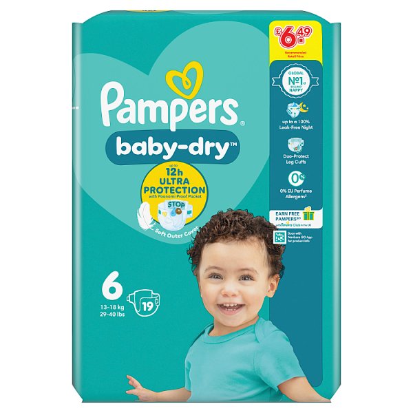 Pampers Baby-Dry Nappies Size 6 – 19 × 4 Packs (76 Nappies)