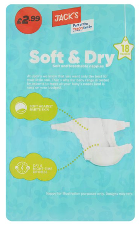 Jack's Soft & Dry Nappies Size 3 – 18 × 3 Packs (54 Nappies)