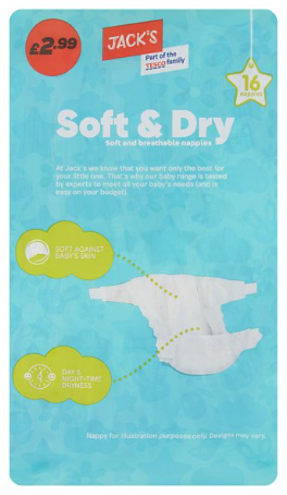 Jack's Soft & Dry Nappies Size 4 – 16 × 3 Packs (48 Nappies)