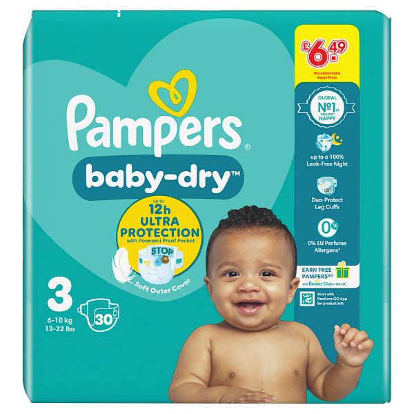 Pampers Baby-Dry Nappies Size 3 – 30 × 4 Packs (120 Nappies)