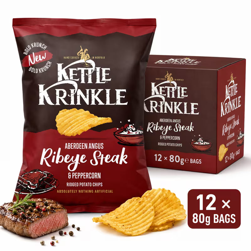 Kettle Krinkle Ribeye Steak Crisps 12 × 80g
