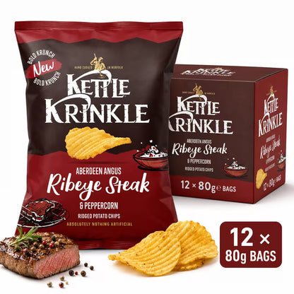 Kettle Krinkle Ribeye Steak Crisps 12 × 80g